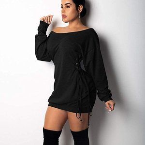 Black Long Sleeve Lace-up Bodycon Mini Dress \Top
